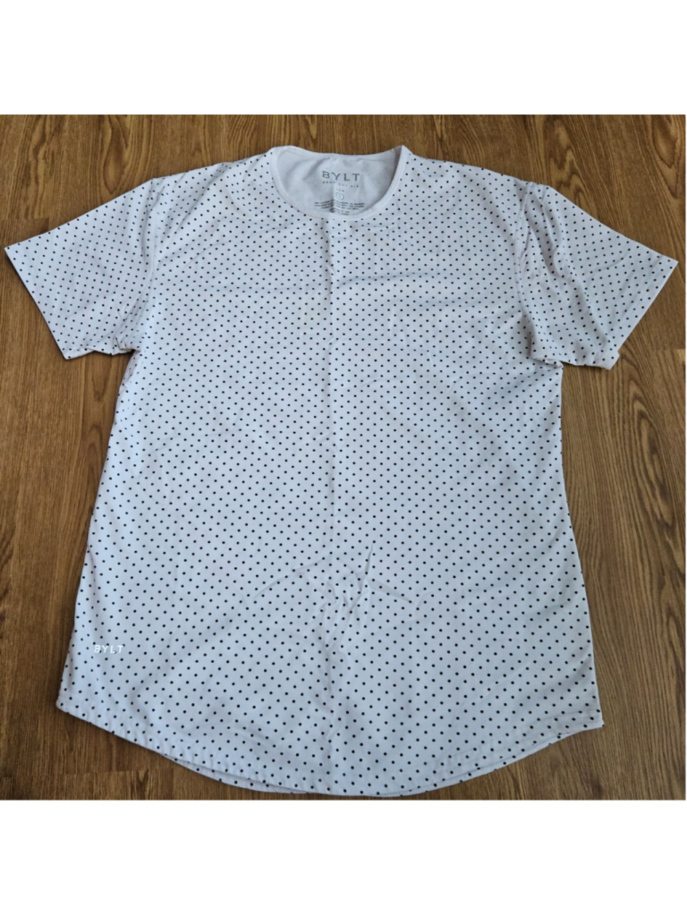 BYLT Drop Cut Short Sleeve Lux White Black Polka Dot Tshirt Mens Large